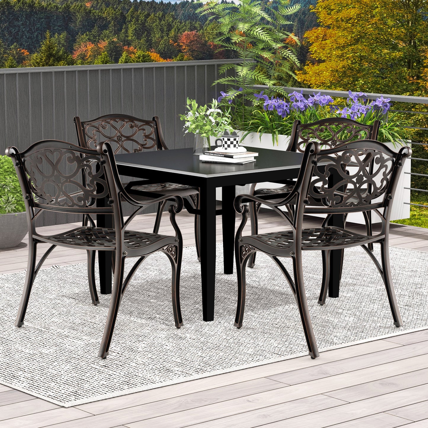 Cast Aluminum Patio Dining Chairs Set of 2 with Armrests