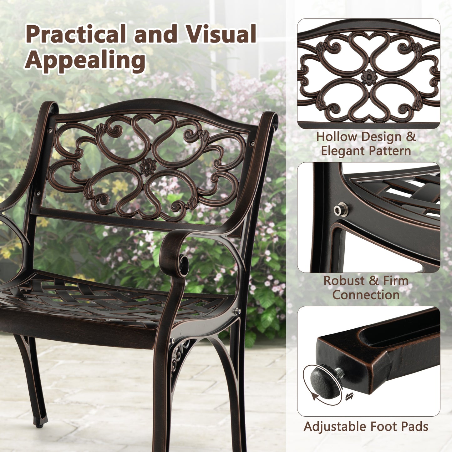 Cast Aluminum Patio Dining Chairs Set of 2 with Armrests