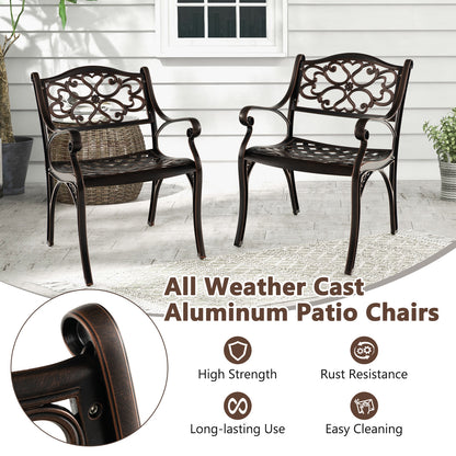 Cast Aluminum Patio Dining Chairs Set of 2 with Armrests