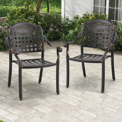 Cast Aluminum Patio Dining Chairs with Armrests, Set of 2