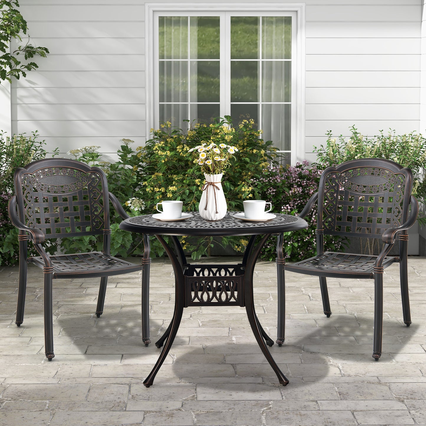Cast Aluminum Patio Dining Chairs with Armrests, Set of 2