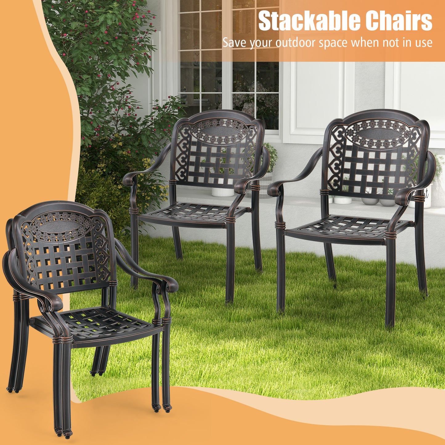 Cast Aluminum Patio Dining Chairs with Armrests, Set of 2