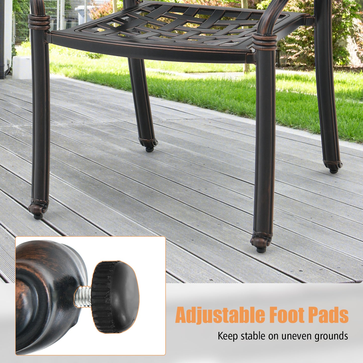 Cast Aluminum Patio Dining Chairs with Armrests, Set of 2