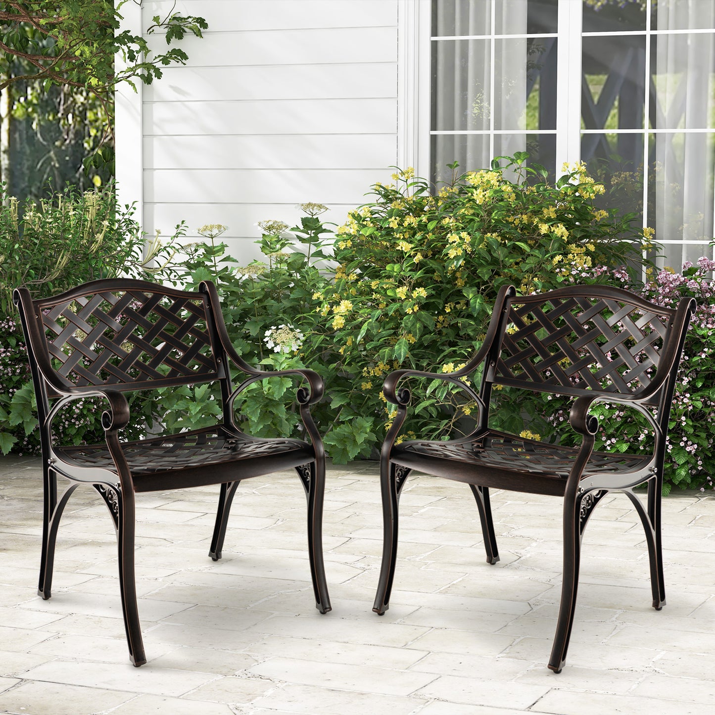 Cast Aluminum Patio Dining Chairs Set of 2 with Armrests