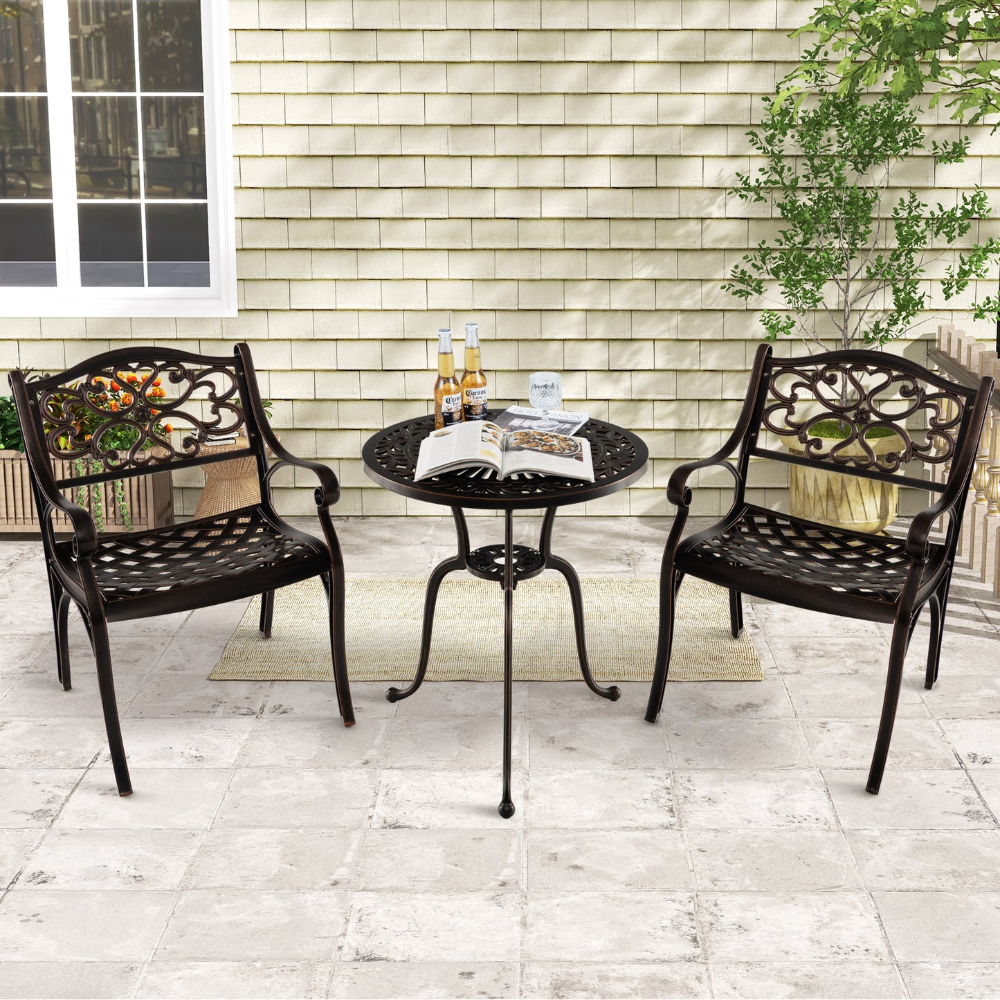 Cast Aluminum Patio Dining Chairs Set of 2 with Armrests