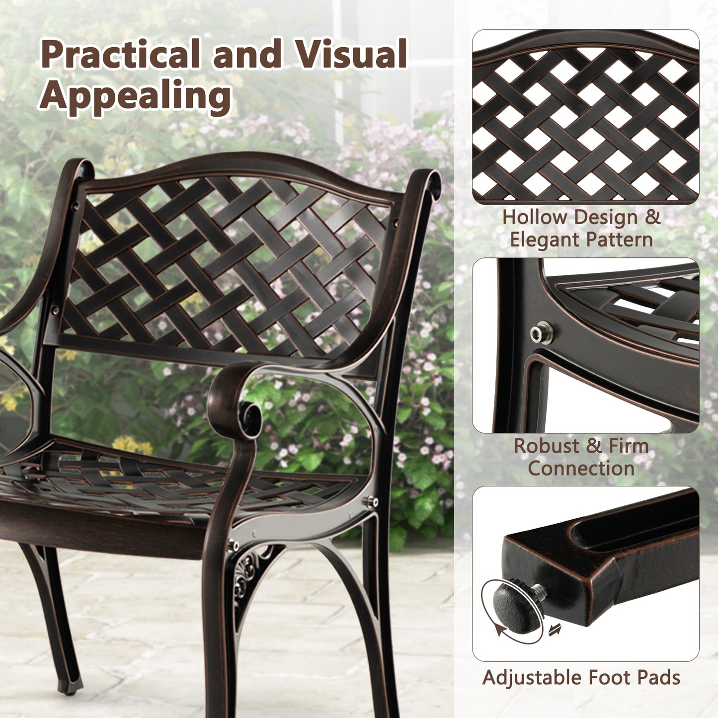 Cast Aluminum Patio Dining Chairs Set of 2 with Armrests