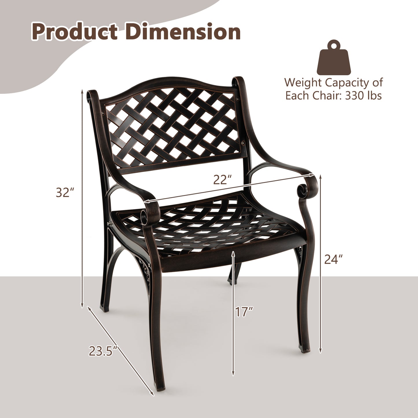 Cast Aluminum Patio Dining Chairs Set of 2 with Armrests