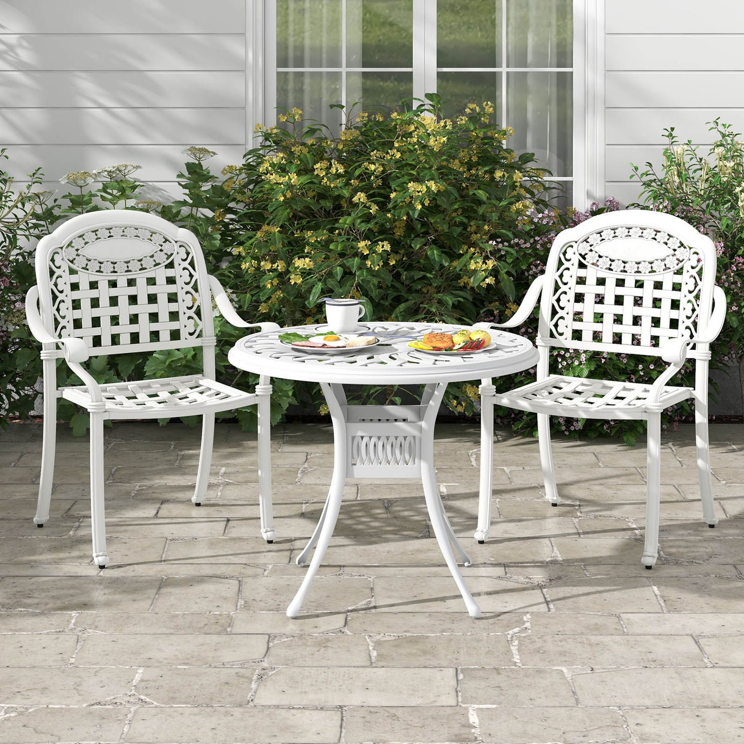 Cast Aluminum Patio Dining Chairs with Armrests, Set of 2