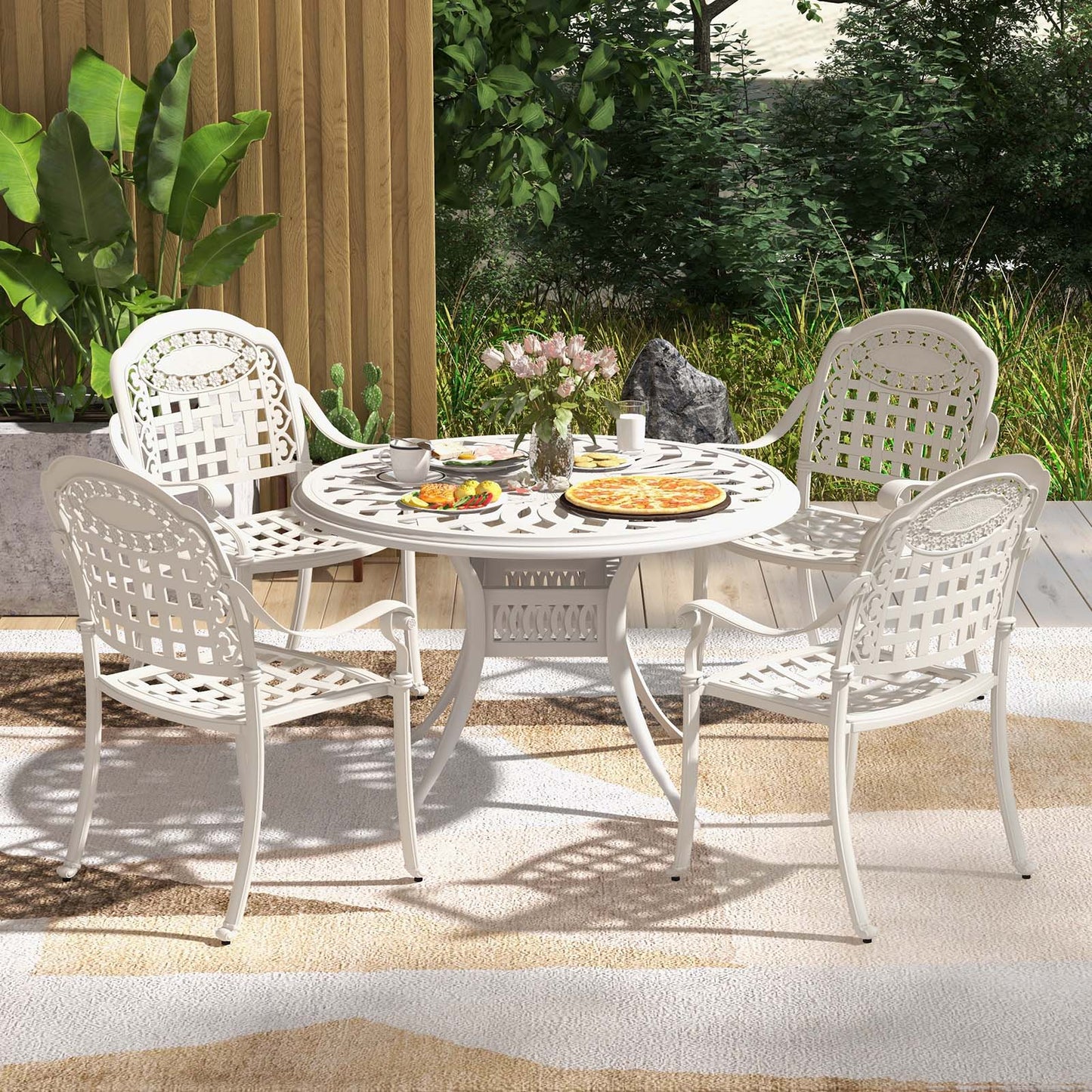 Cast Aluminum Patio Dining Chairs with Armrests, Set of 2