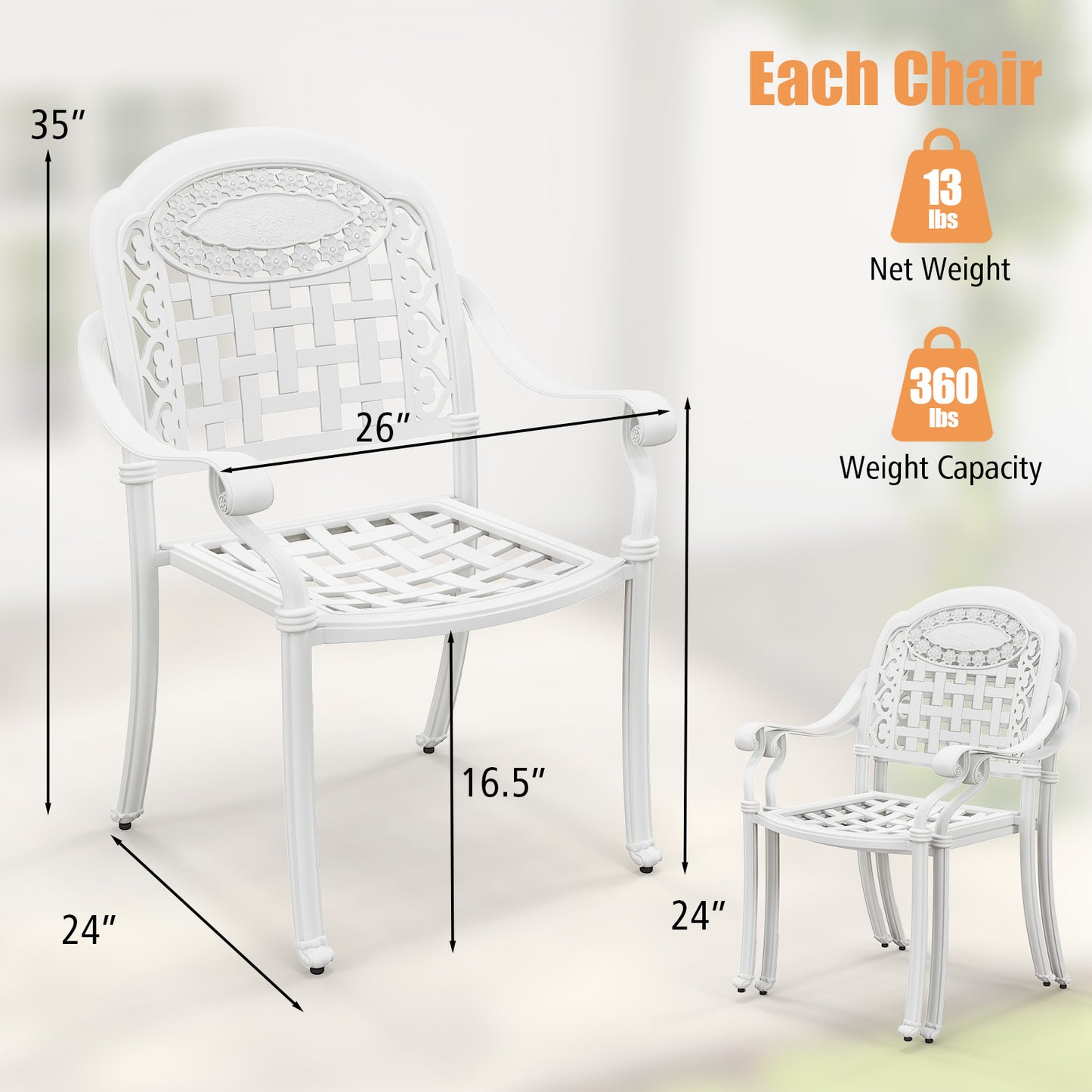 Cast Aluminum Patio Dining Chairs with Armrests, Set of 2