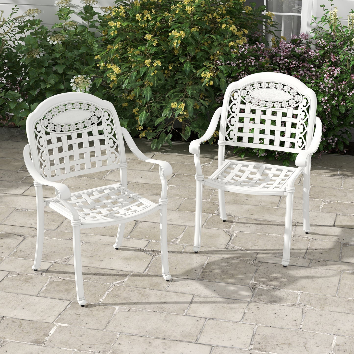 Cast Aluminum Patio Dining Chairs with Armrests, Set of 2