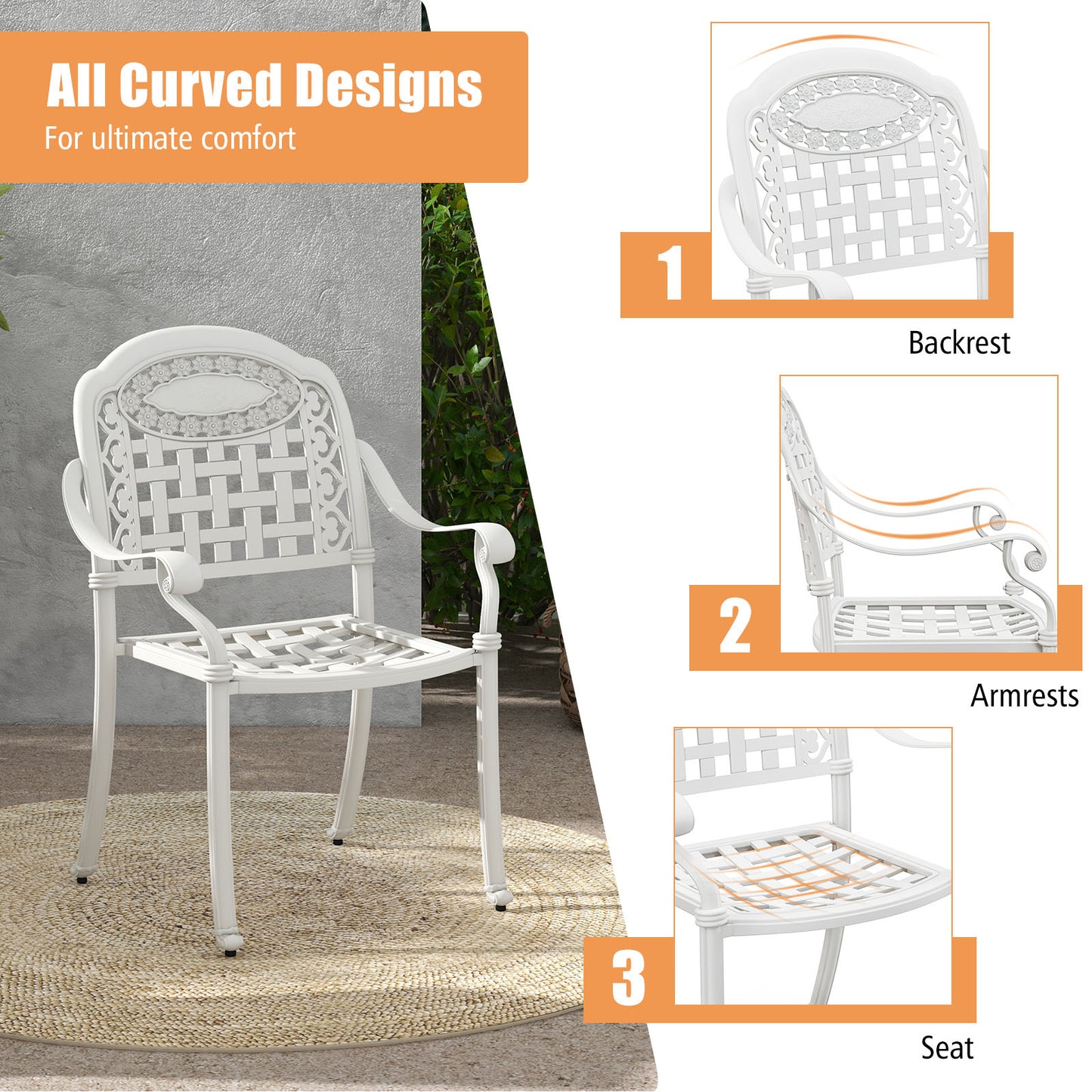 Cast Aluminum Patio Dining Chairs with Armrests, Set of 2