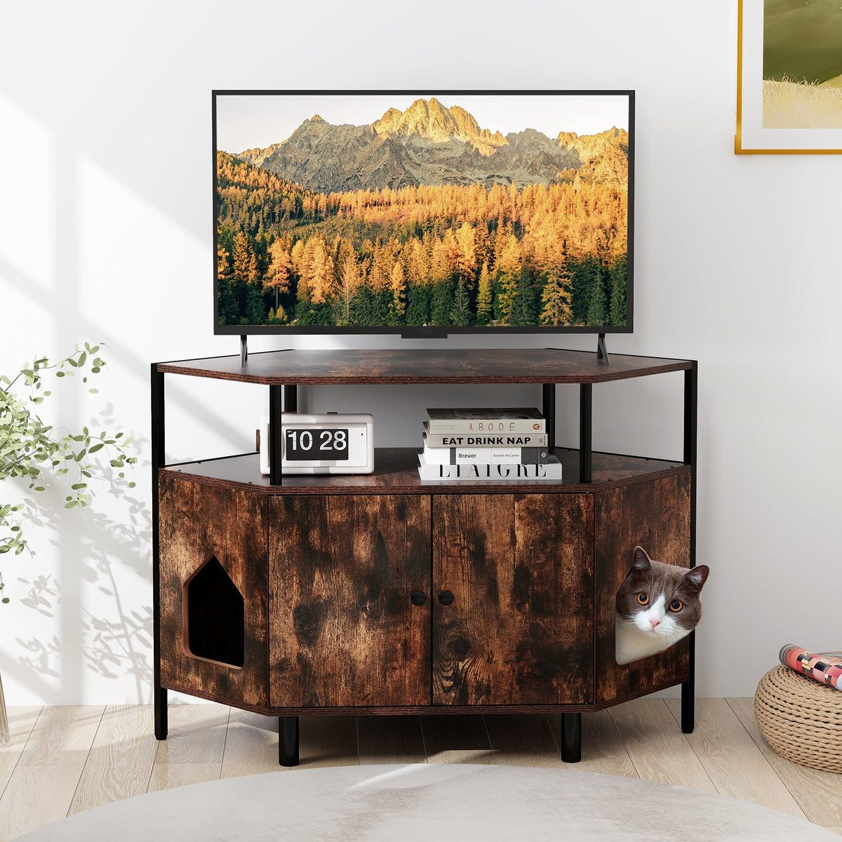 Wall-mounted Nightstand with LED Lights and Charging Station for Bedroom