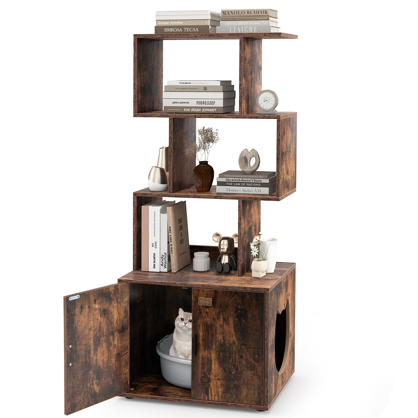 56 Inch Tall Cat Litter Box Enclosure with Storage