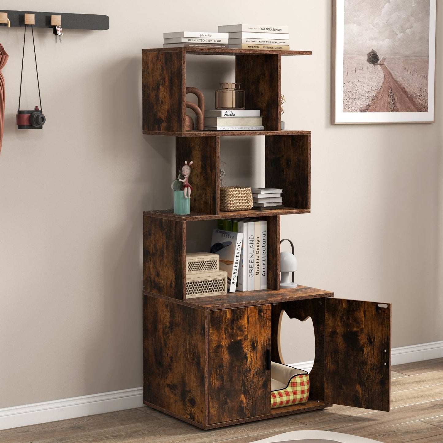 56 Inch Tall Cat Litter Box Enclosure with Storage