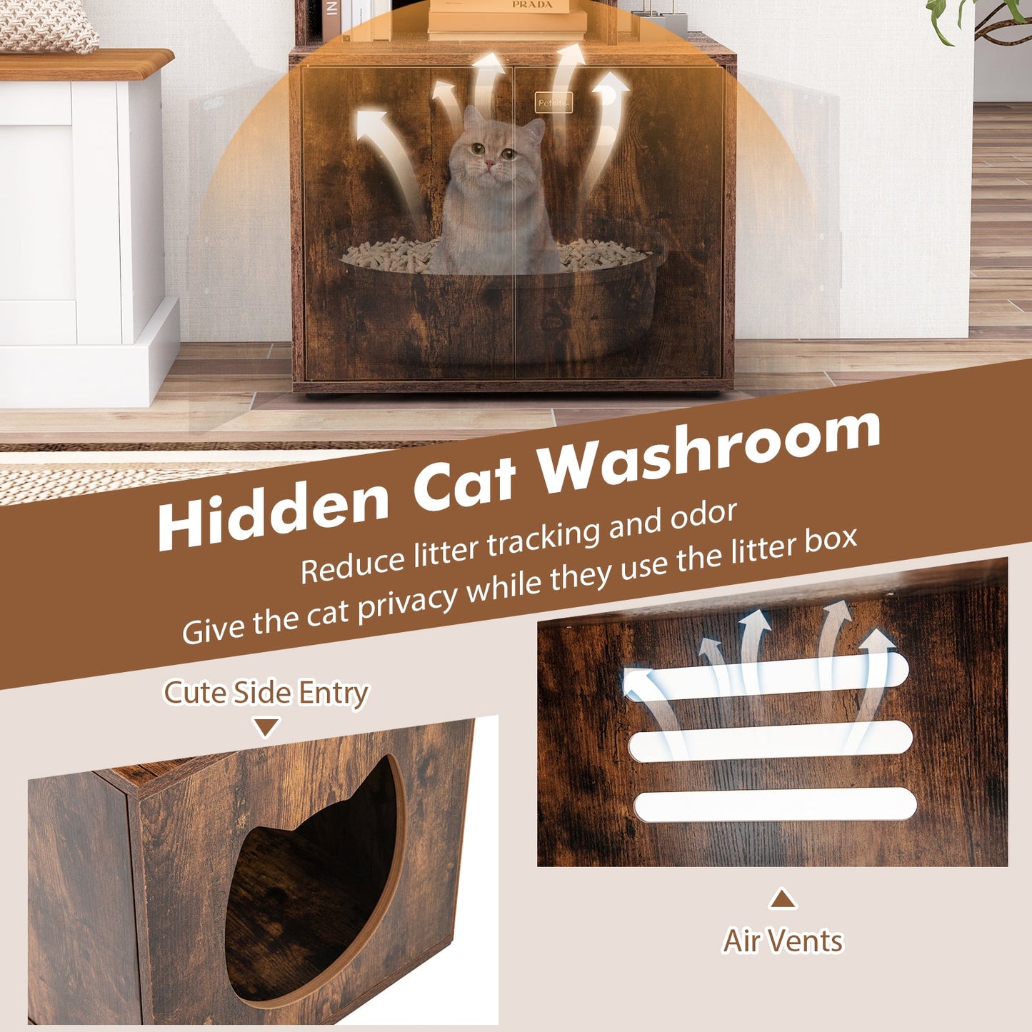 56 Inch Tall Cat Litter Box Enclosure with Storage