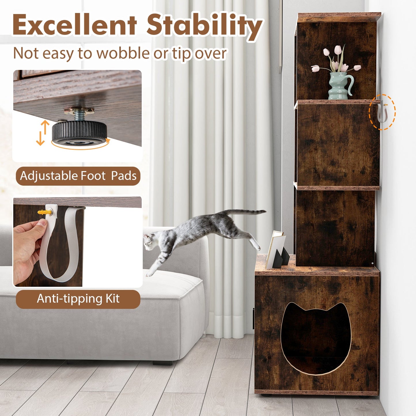 56 Inch Tall Cat Litter Box Enclosure with Storage