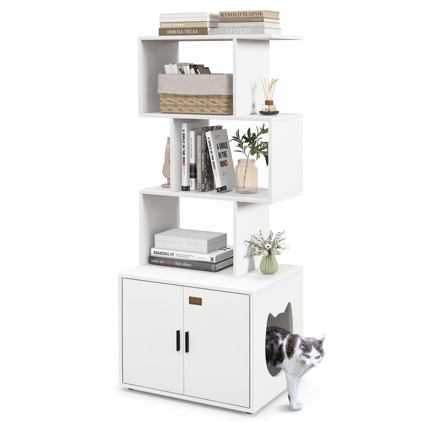 56 Inch Tall Cat Litter Box Enclosure with Storage