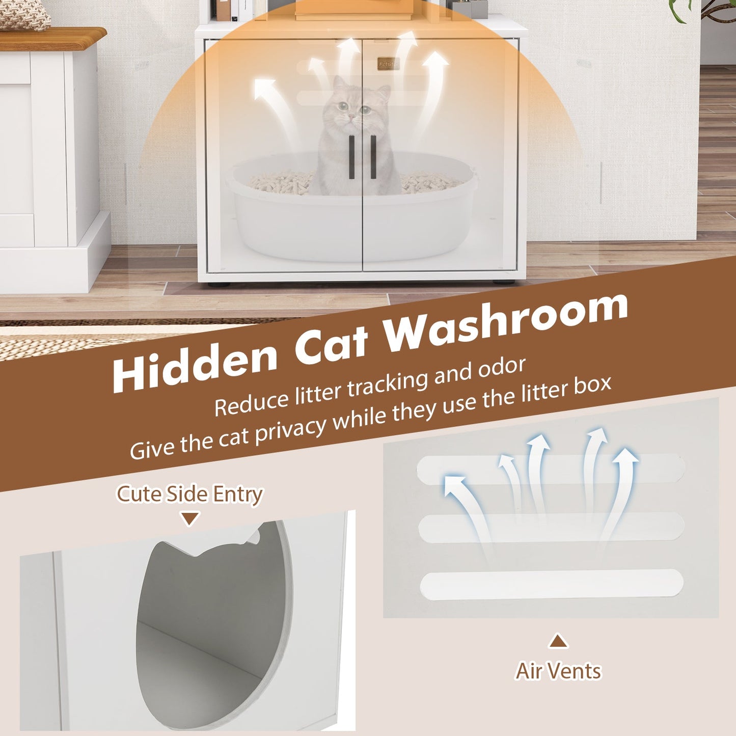 56 Inch Tall Cat Litter Box Enclosure with Storage