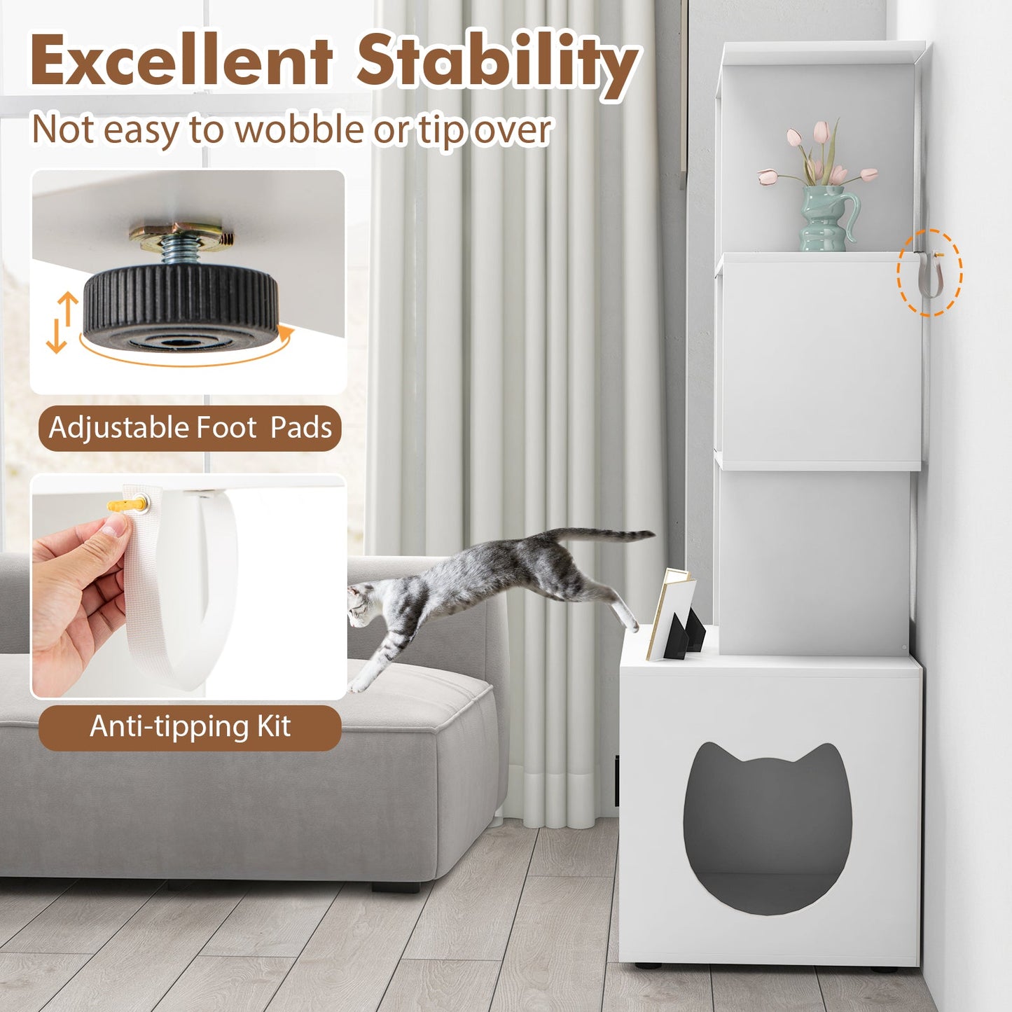 56 Inch Tall Cat Litter Box Enclosure with Storage