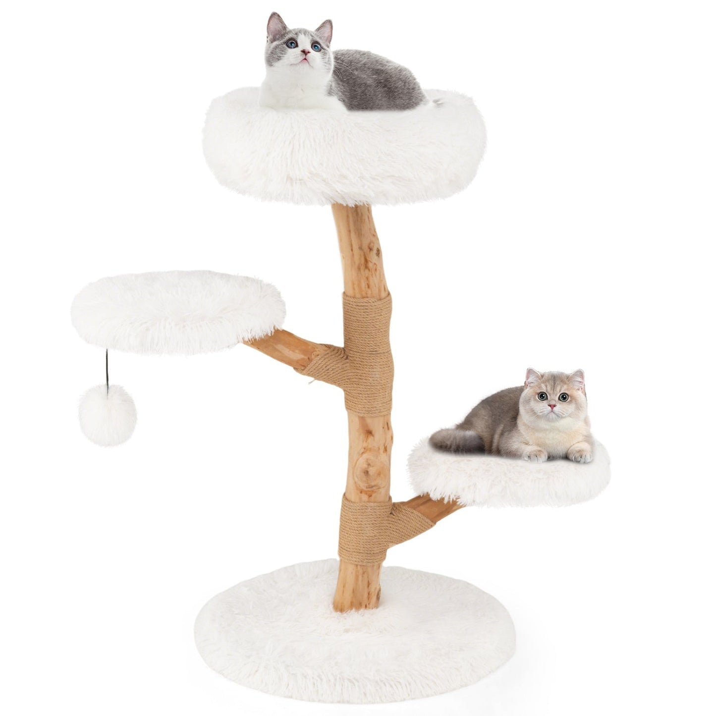 Cat Tree Solid Pear Wood with Perch and Natural Jute Scratching Posts-Brown