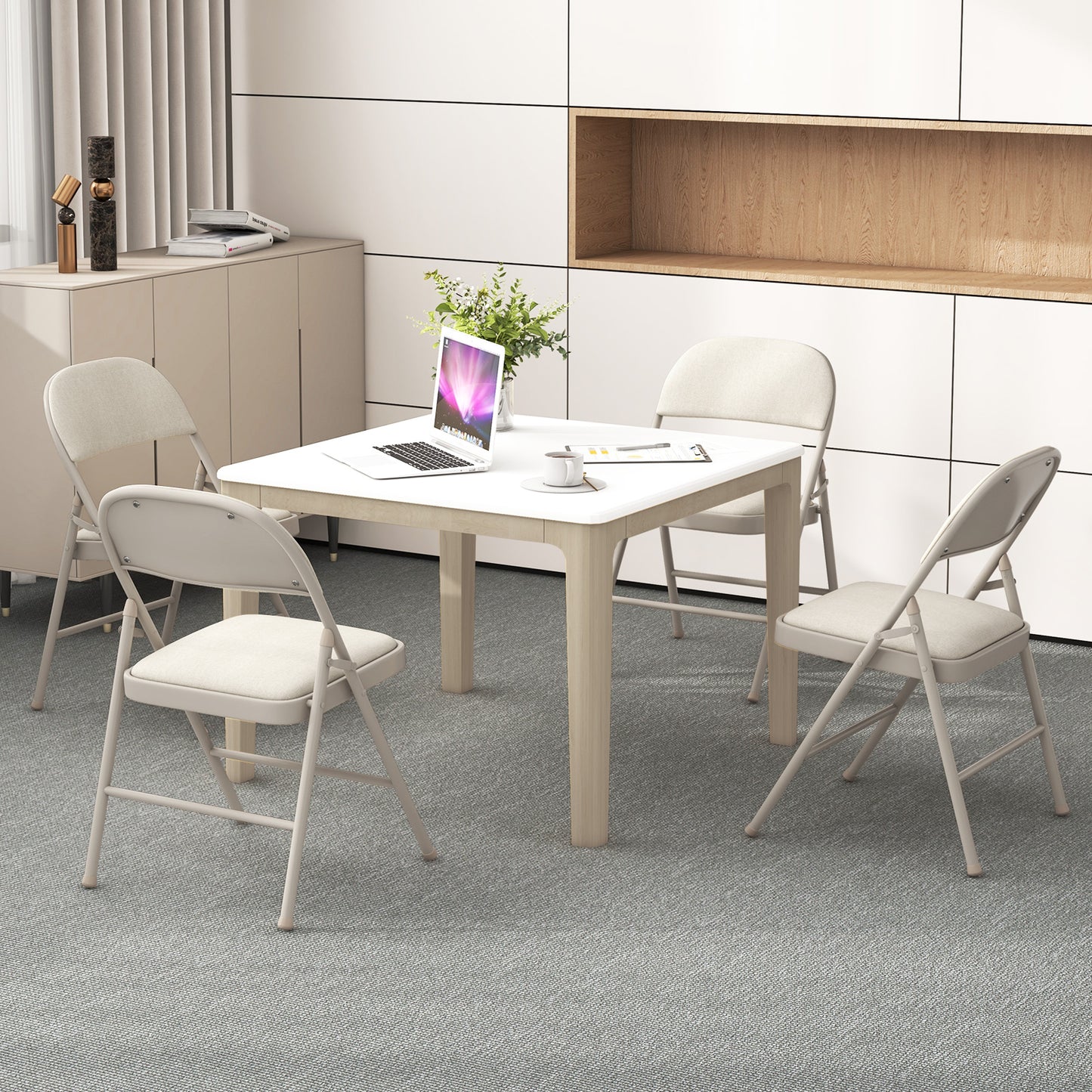 Folding Chairs Set of 6 with Padded Seats and Fabric Backrest