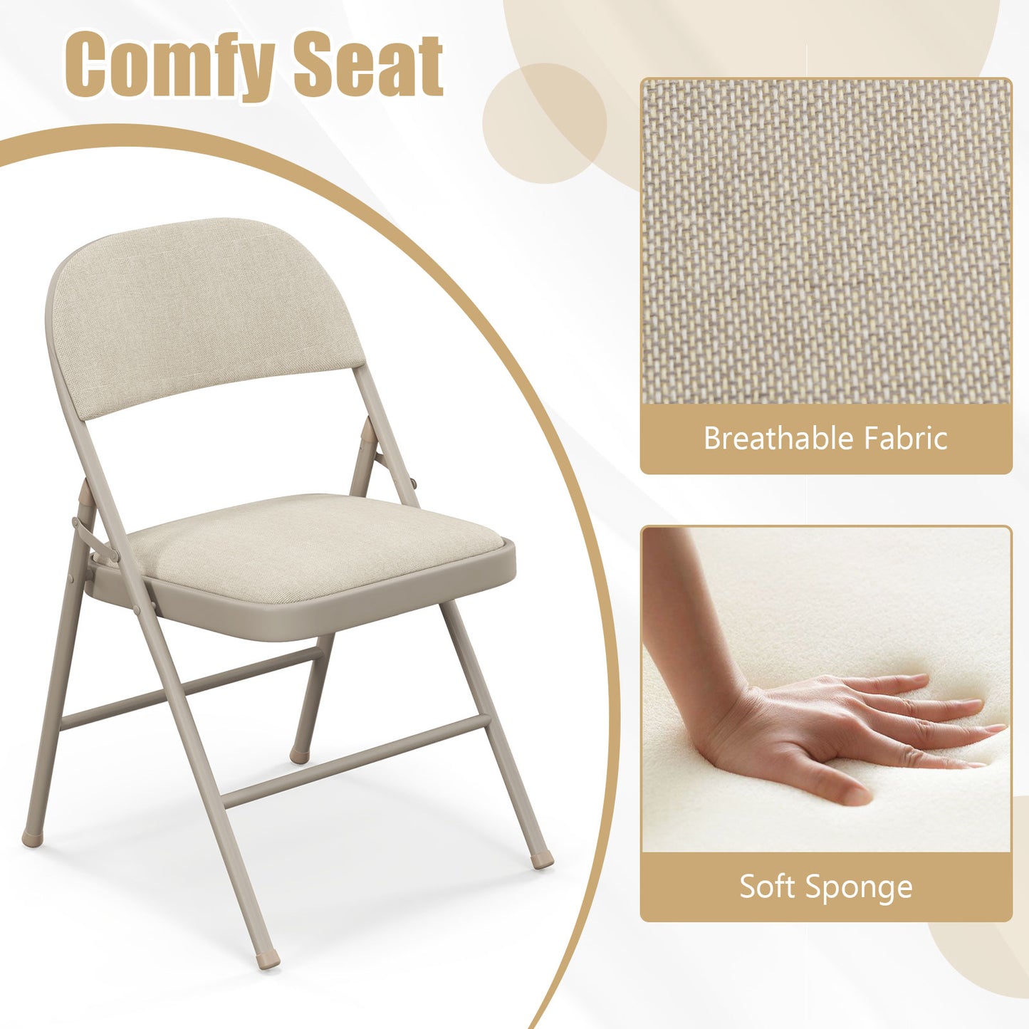 Folding Chairs Set of 6 with Padded Seats and Fabric Backrest