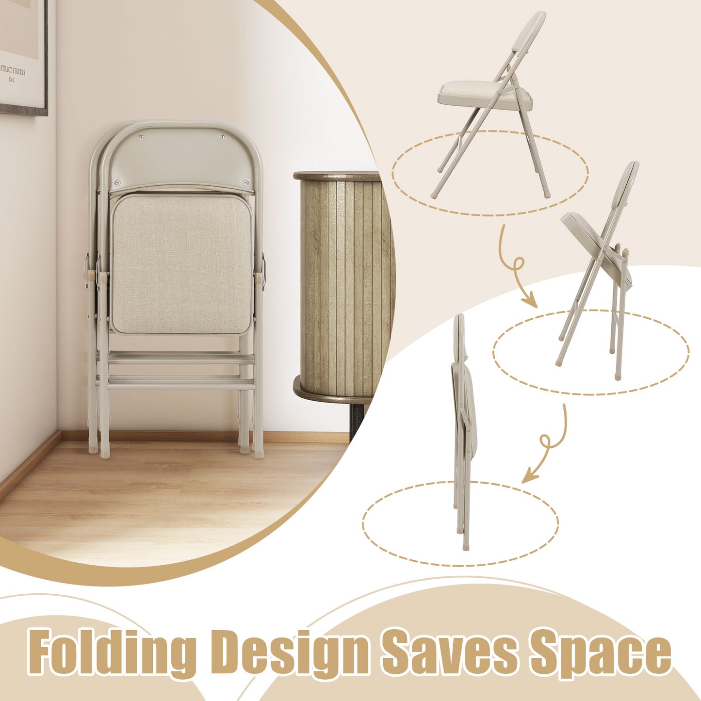 Folding Chairs Set of 6 with Padded Seats and Fabric Backrest