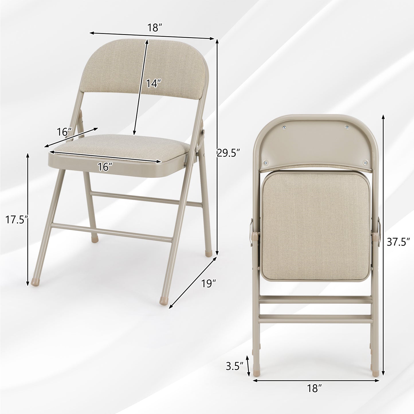 Folding Chairs Set of 6 with Padded Seats and Fabric Backrest