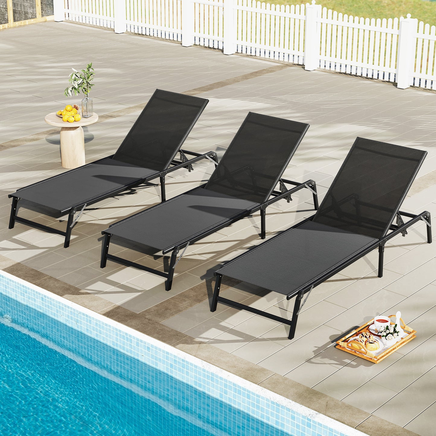 Foldable Chaise Lounge Chairs Set of 2 - Adjustable Backrest