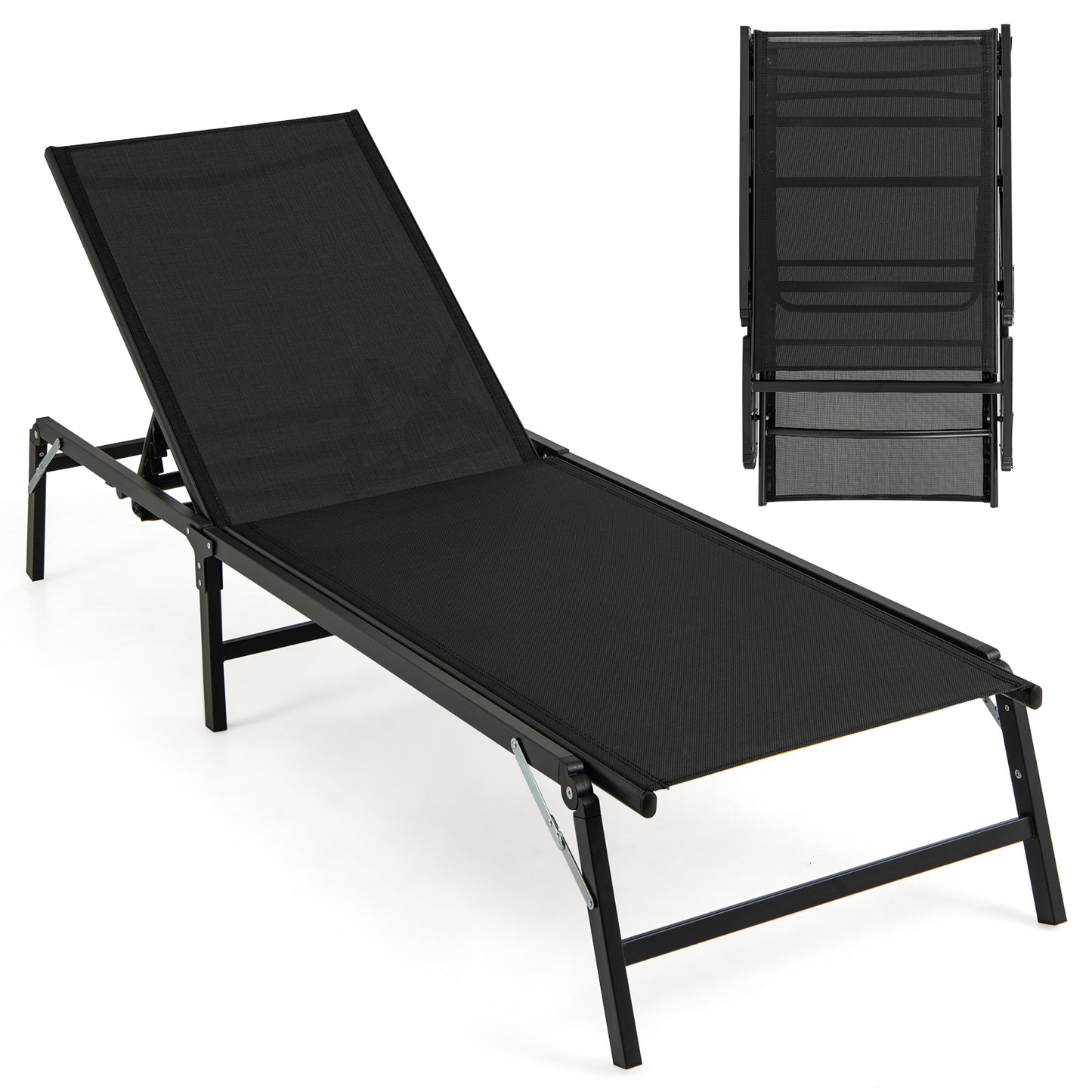 Foldable Chaise Lounge Chairs Set of 2 - Adjustable Backrest