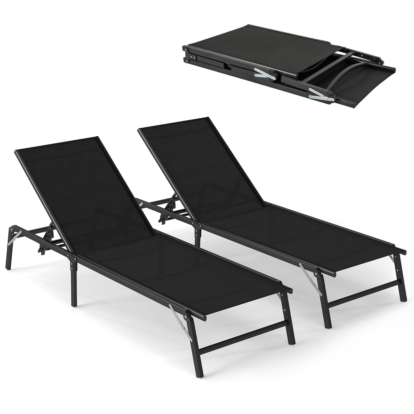 Foldable Chaise Lounge Chairs Set of 2 - Adjustable Backrest