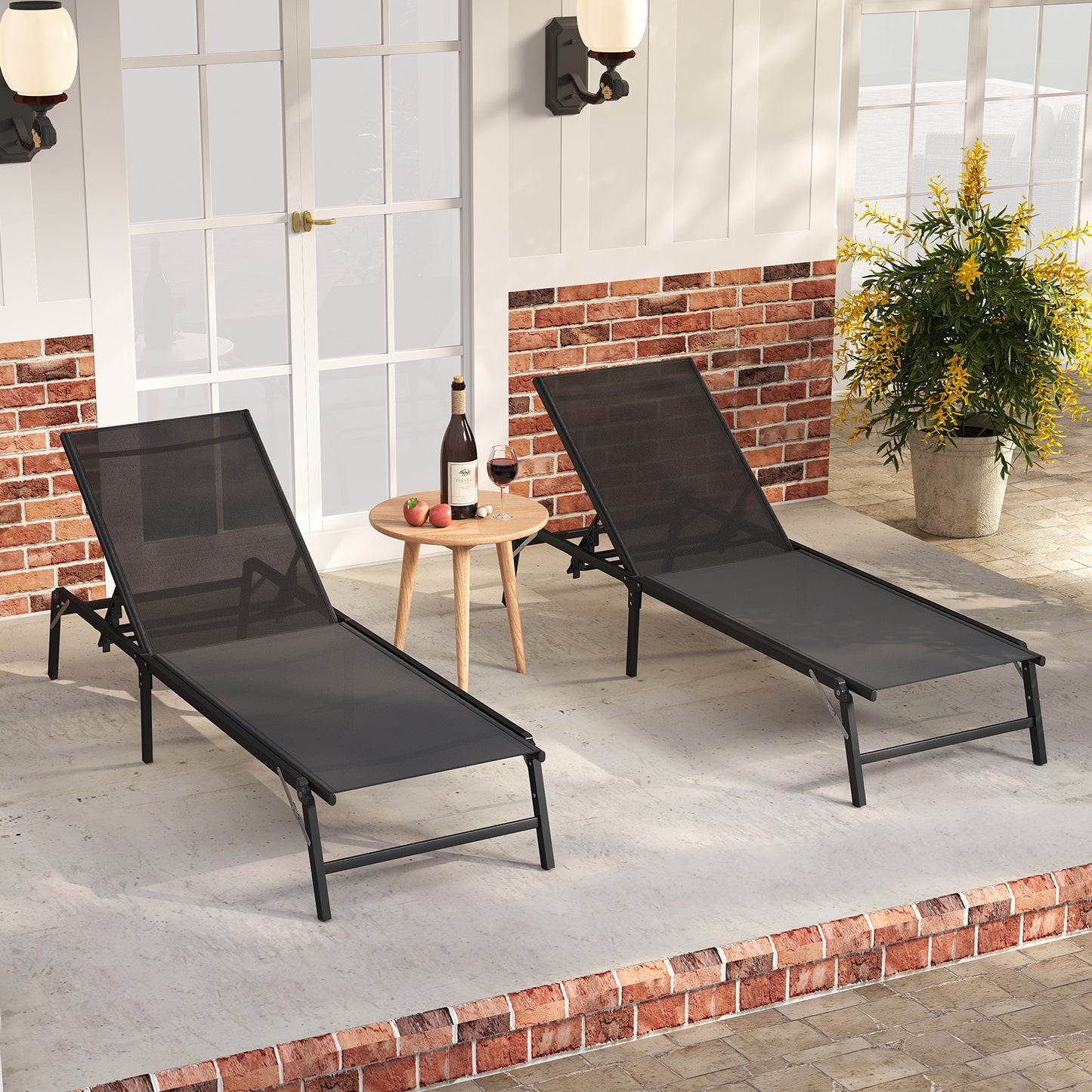 Foldable Chaise Lounge Chairs Set of 2 - Adjustable Backrest