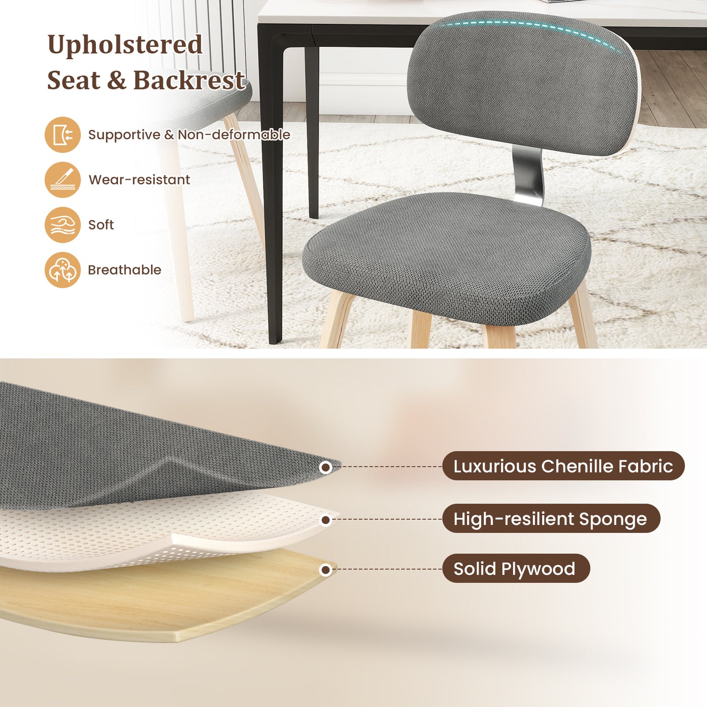 Upholstered Dining Chairs Set of 4 - Chenille Fabric