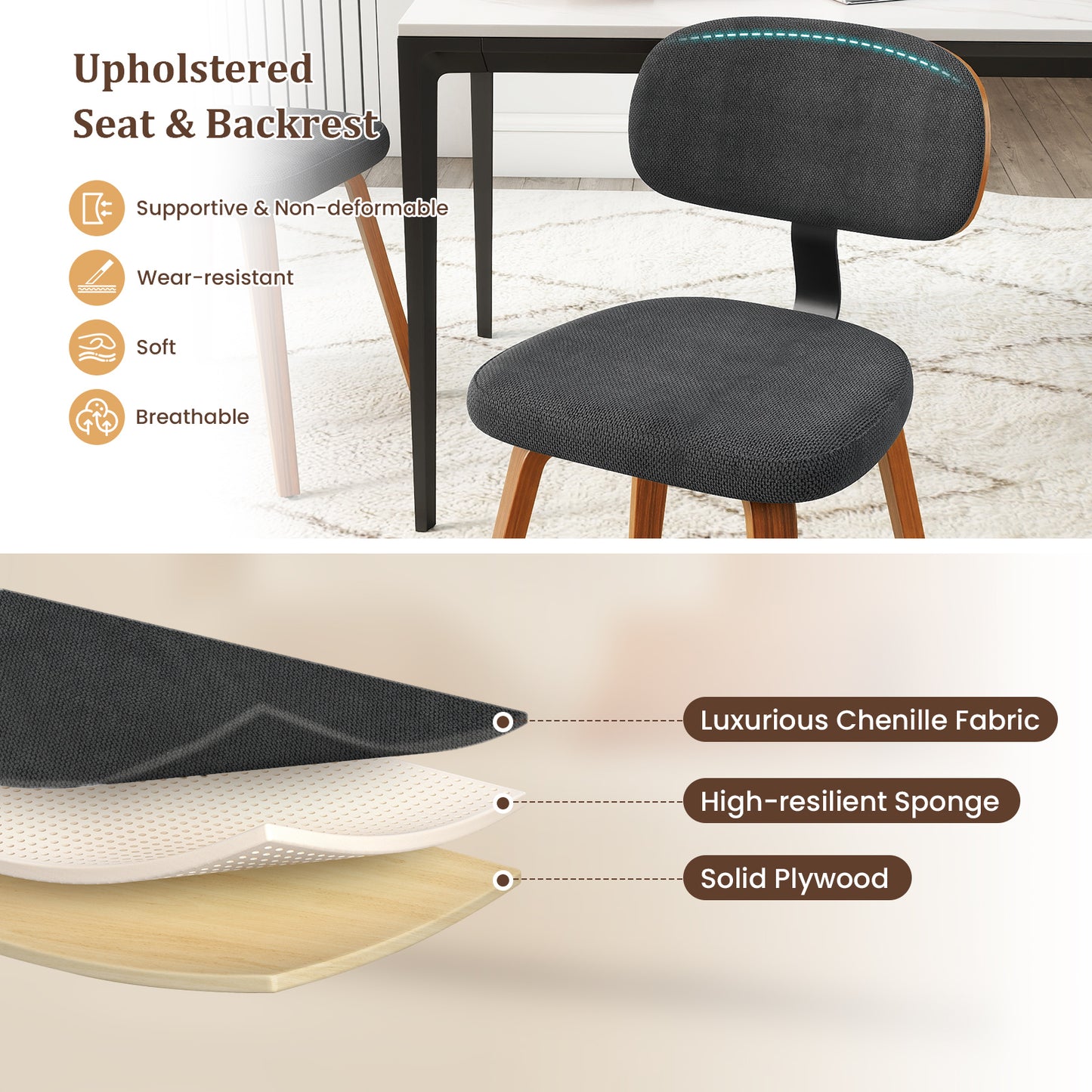 Upholstered Dining Chairs Set of 4 - Chenille Fabric