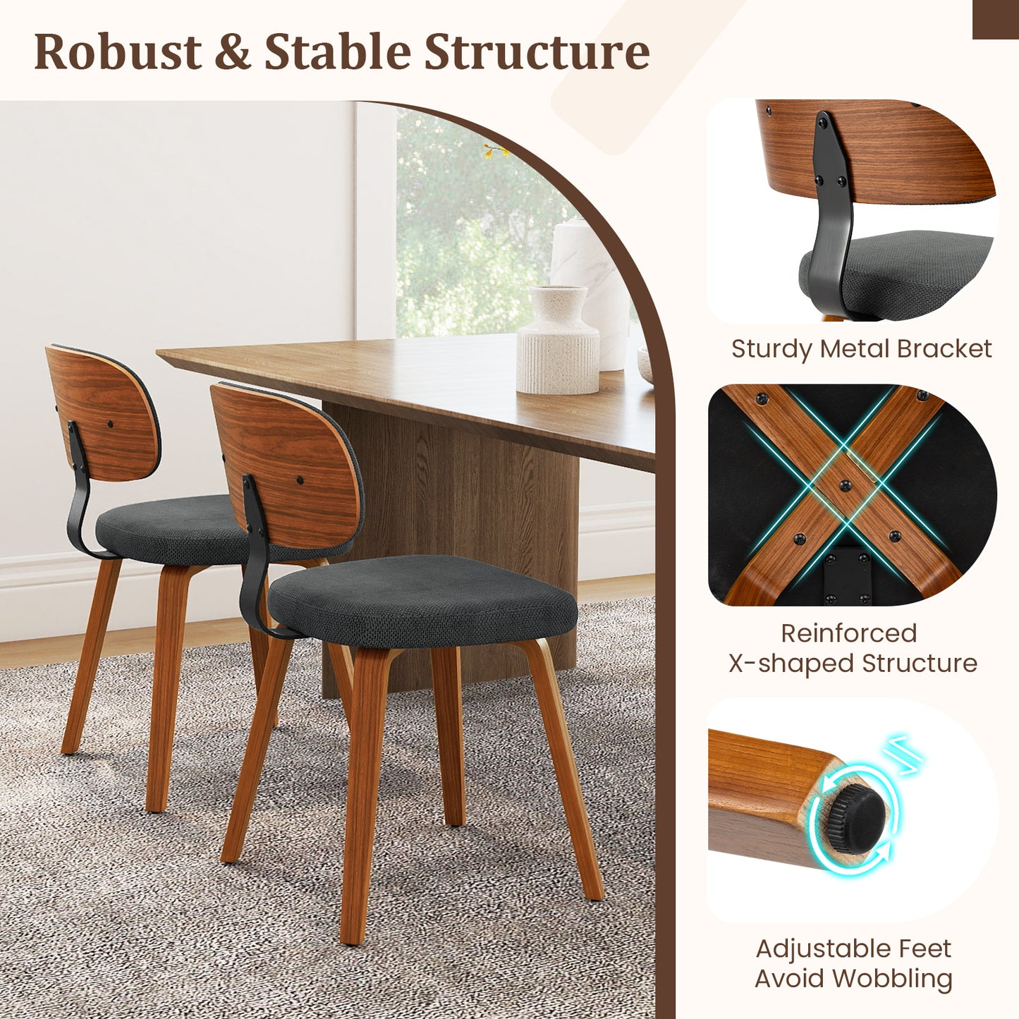 Upholstered Dining Chairs Set of 4 - Chenille Fabric