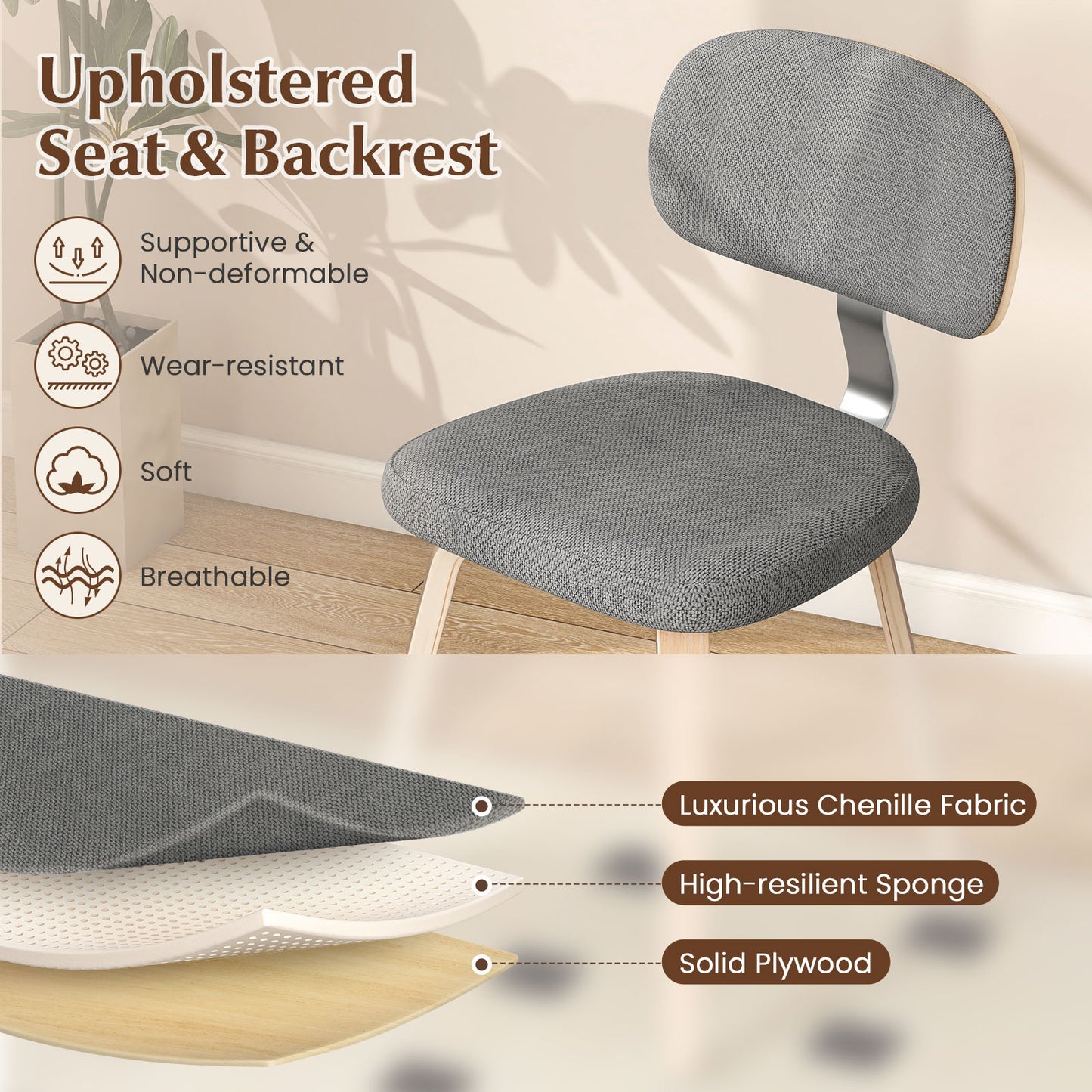 Upholstered Dining Chairs Set of 2 - Chenille Fabric