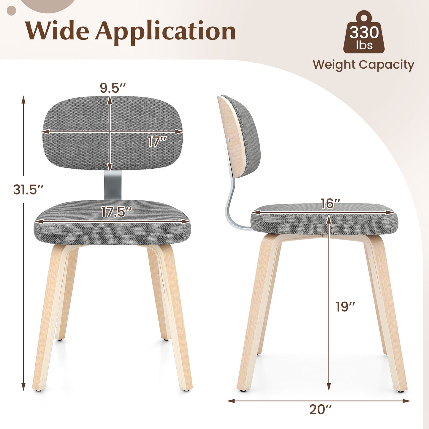 Upholstered Dining Chairs Set of 2 - Chenille Fabric