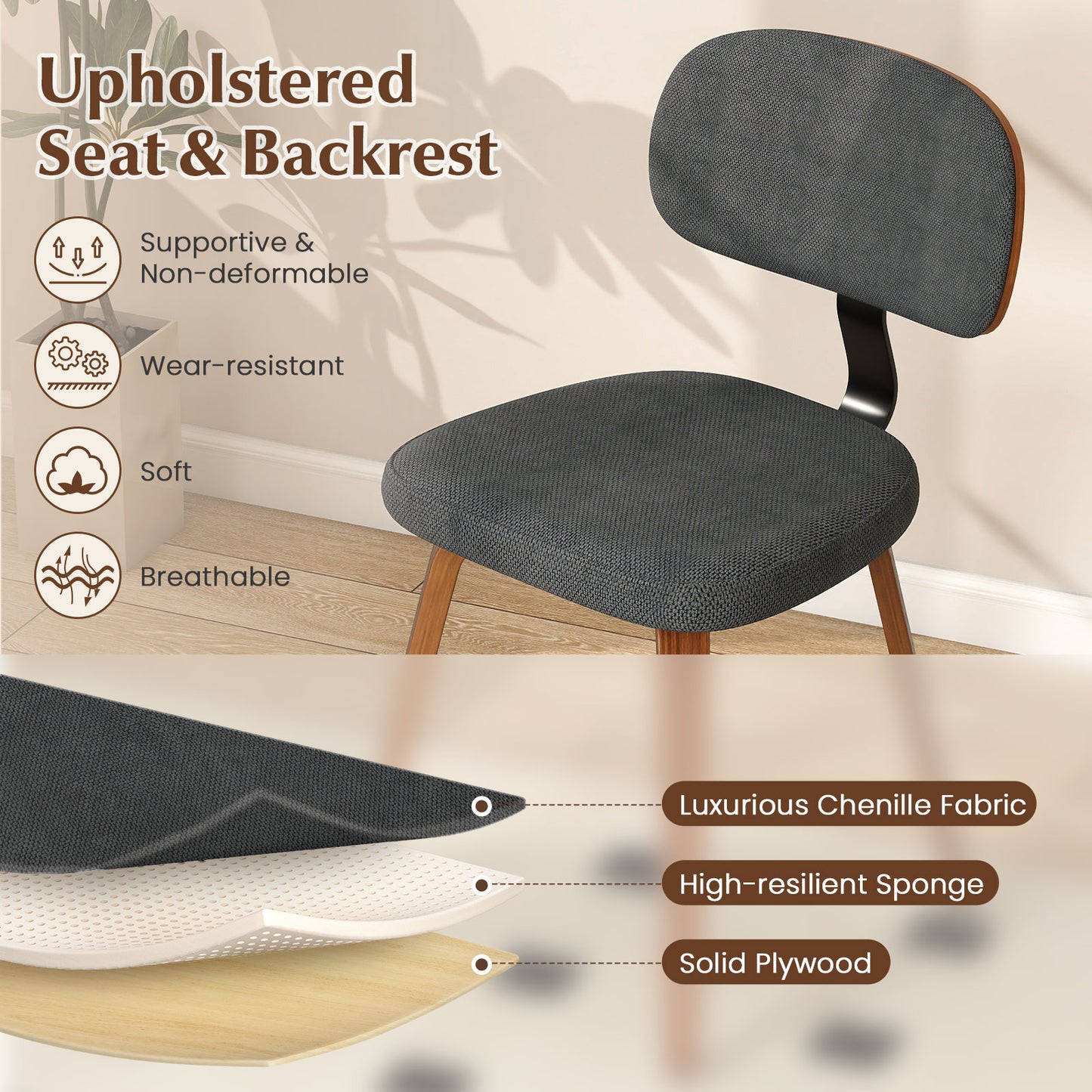 Upholstered Dining Chairs Set of 2 - Chenille Fabric