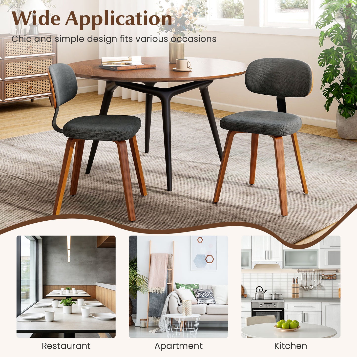 Upholstered Dining Chairs Set of 2 - Chenille Fabric