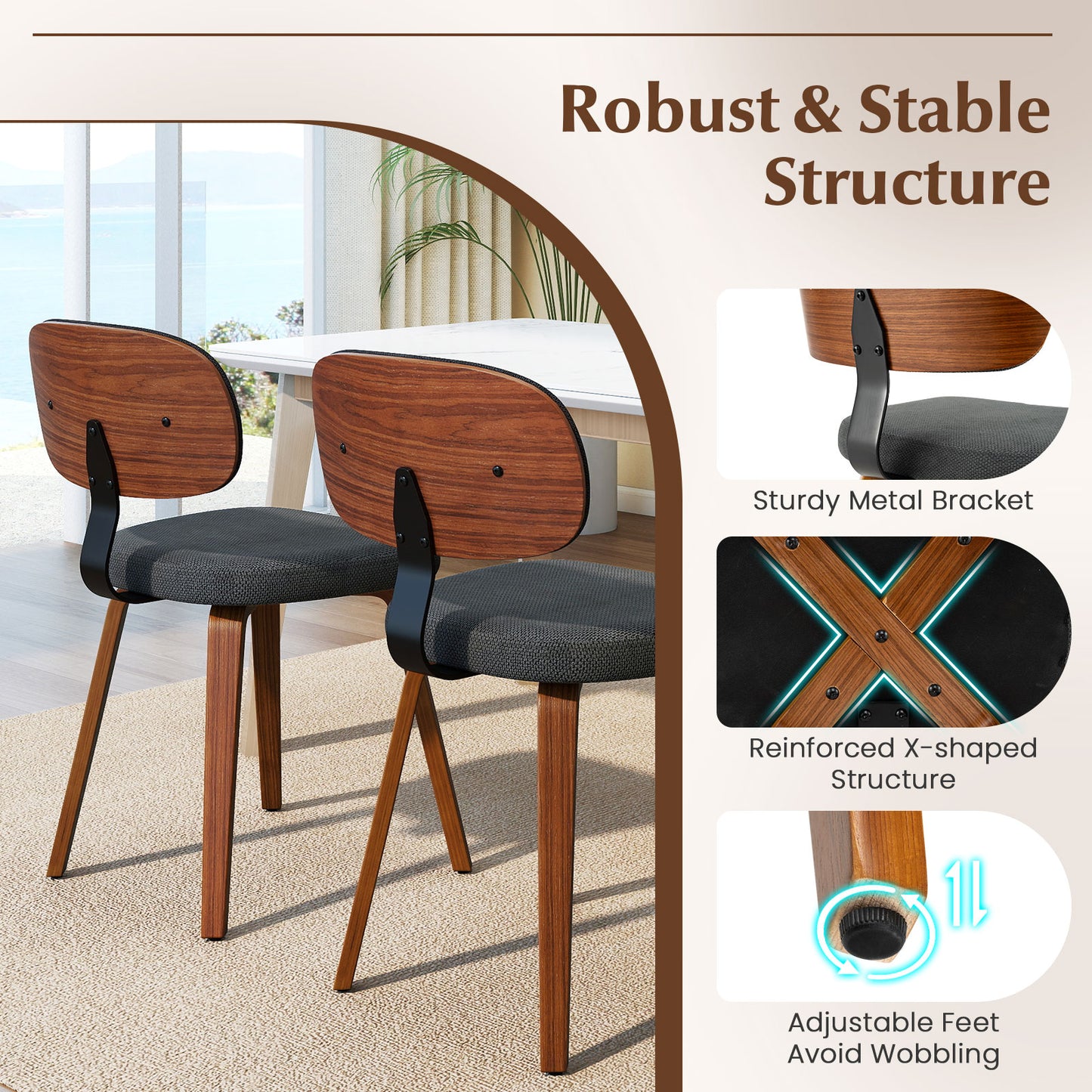 Upholstered Dining Chairs Set of 2 - Chenille Fabric