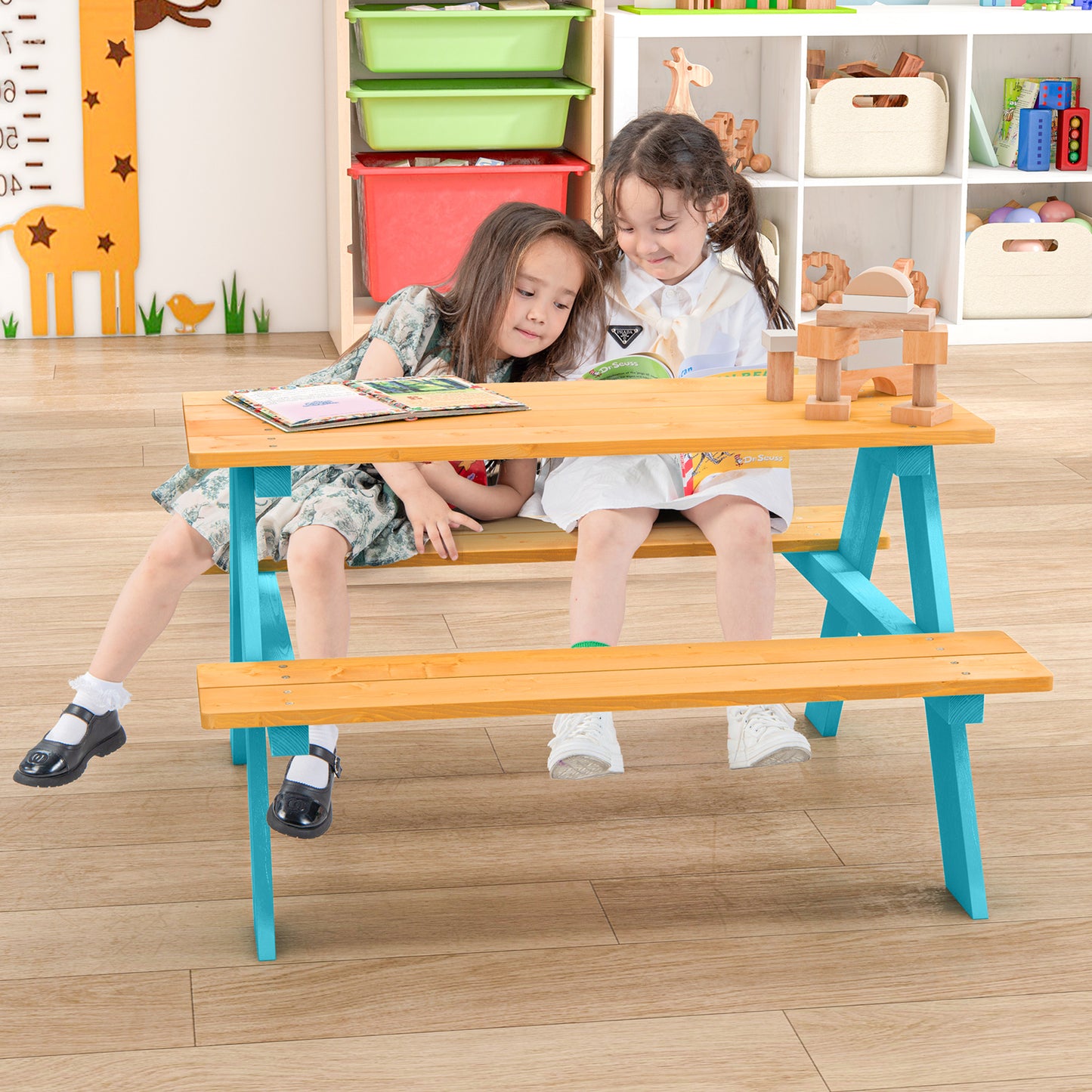 Wooden Kids Picnic Table with Benches for Indoor & Outdoor