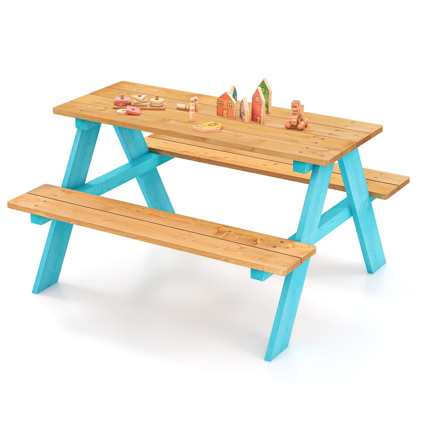 Wooden Kids Picnic Table with Benches for Indoor & Outdoor