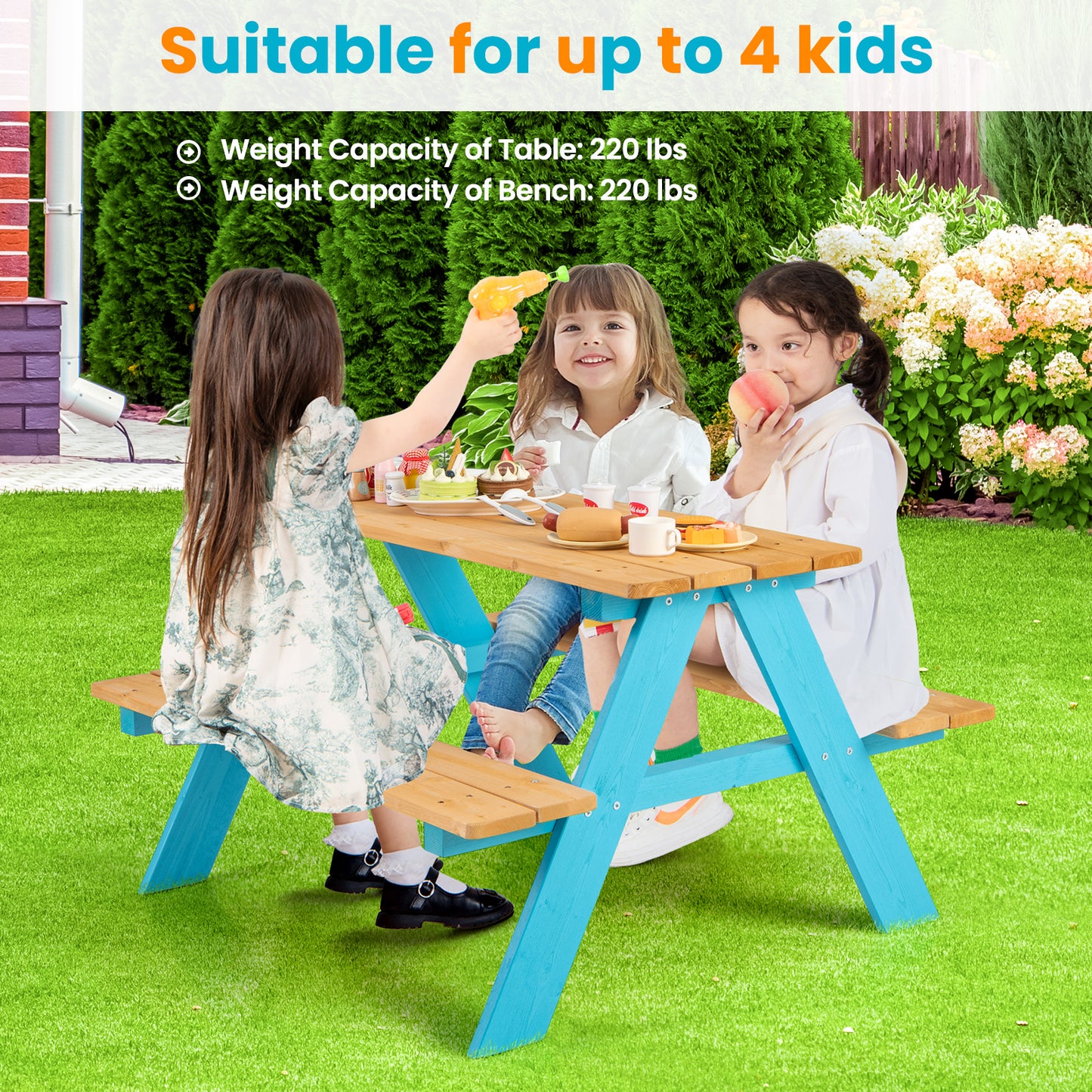 Wooden Kids Picnic Table with Benches for Indoor & Outdoor