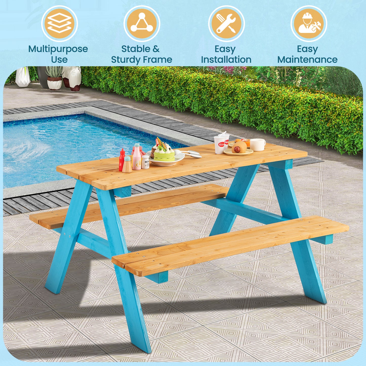 Wooden Kids Picnic Table with Benches for Indoor & Outdoor