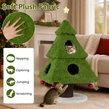 Christmas Cat Tree with Scratching Post & Hideaway Condos