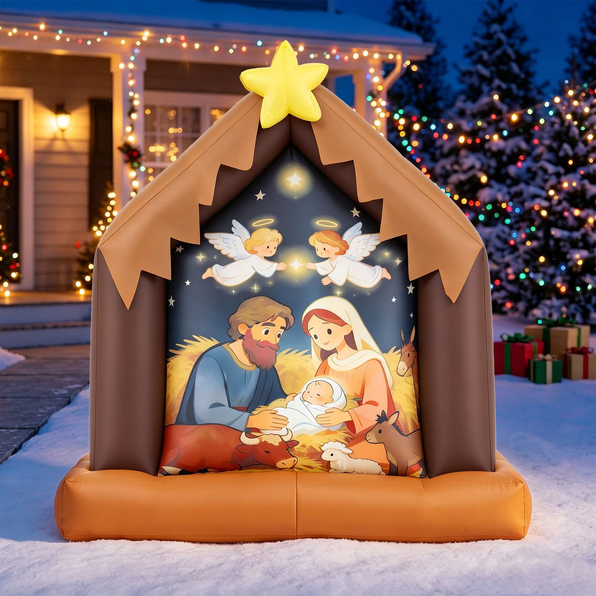 Christmas Inflatable Nativity Scene with Built-in Lights for Holiday Decor