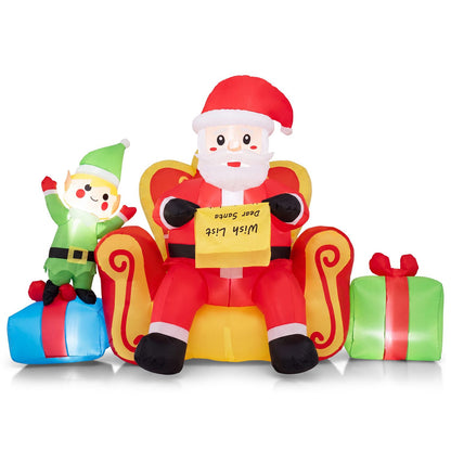 Christmas Inflatable Santa Claus on Sofa with Elf and Gift Boxes