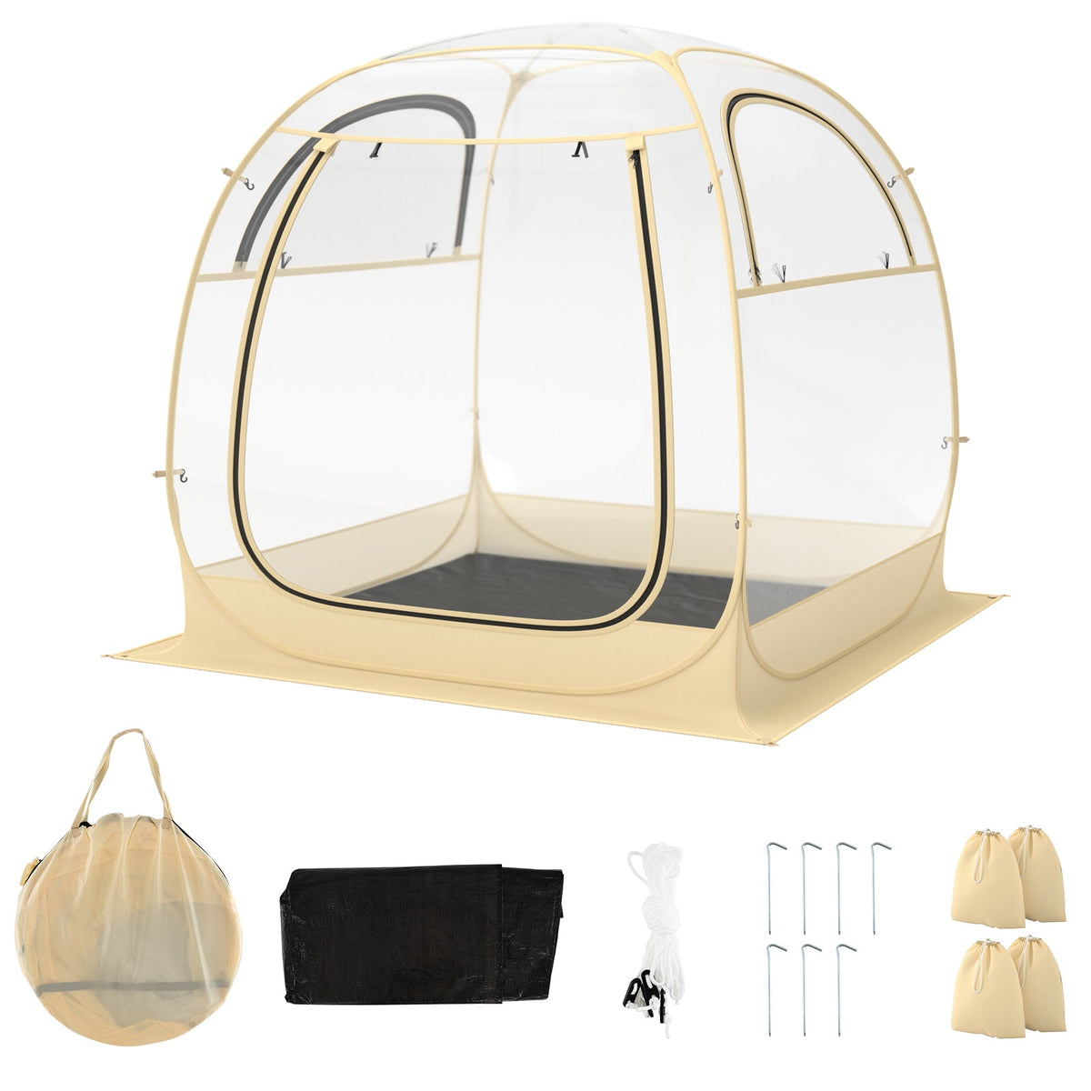 Instant Pop up Sports Tent with Carrying Bag and Floor Mat for 1-2/5-6 People