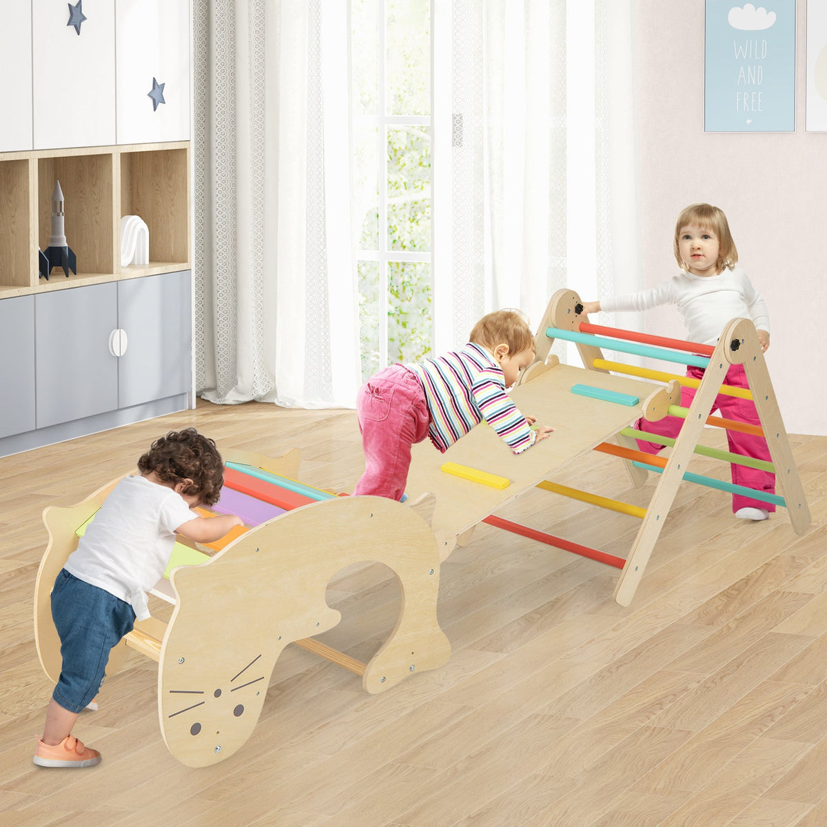 7-in-1 Indoor Climbing Toys for Toddlers with Reversible Ramp